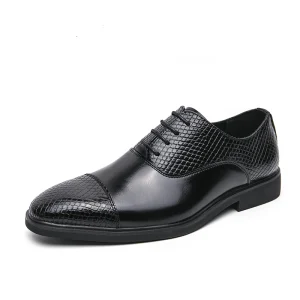 Classic British Style Lace up Men’s Formal Wedding Dress Shoes Casual Mens Office Walking Splicing Leather Shoes