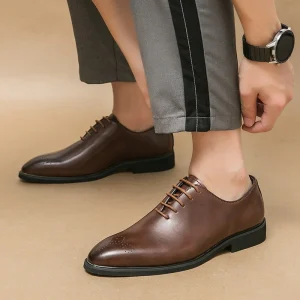 Classic British Style Red Outsole Flat Lace Up Loafers Men’s Office Walking Leather Shoes
