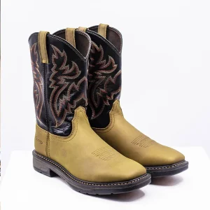 Classic Embroidered Western Men’s Boots Slip on Square Toe Boots Slip Resistant Country Boots Durable Short Boots for Men