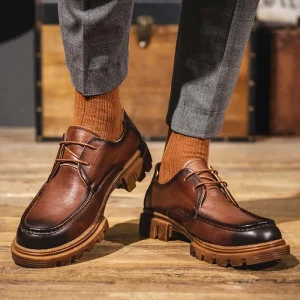 Classic Fashion New Leather Shoes Brown Round Head Casual Tooling Shoes