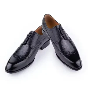 Classic Handmade Men’s Genuine Leather Dress Shoes Pointed Toe Fashion Lace up Derby Shoes for Business Office