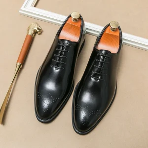 Classic Italian Design Men’s Dress Shoes Pointed Toe Business Wedding Dress Shoes Lace Up Oxford Shoes