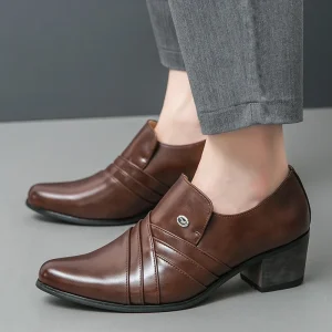 Classic Retro Men’s Loafers Dress Shoes Solid Brown PU Spring Size 37-46 Breathable Pointed Toe Business Office Career Lace up