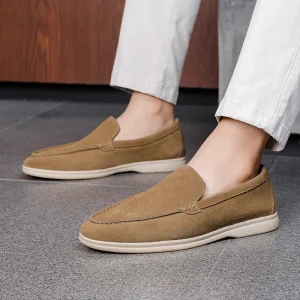 Classic Simple Slip On Real Suede Leather Shoes Rubber Sole Casual Men’s Leather Loafers