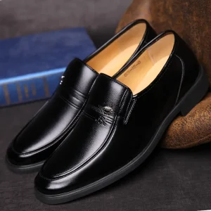 Classic Soft Leather Lace-Up Oxford Men’s Business Casual Breathable Anti-Slip Shoes for Middle-Aged and Elderly Fathers