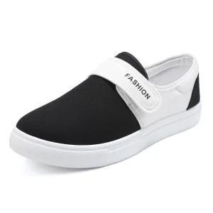 Classical Design Light Weight Hook Loop Walking Shoes Black White Men’s Casual Board Shoes Breathable