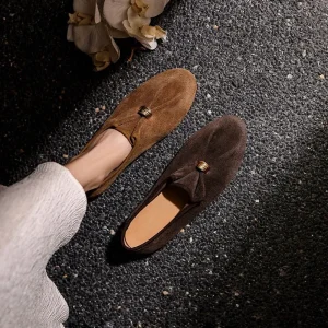 Comfortable Breathable Soft Sole Twist Knot Loafers With Polished Buckle Slip On Anti Slip For Summer Work And Casual