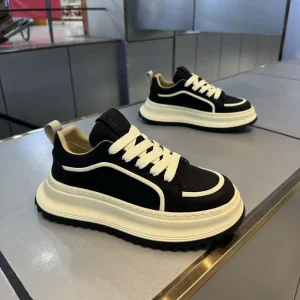 Comfortable Thick Soled Men’s Shoes Leather Surface Splicing Versatile Dad Casual Sports Low Cut Trendy Shoes
