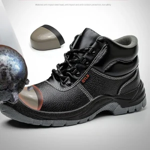 Construction Men’s Jogger Work Boots Cow Leather Oil Slip Resistant PU Sole Steel Toe Comfort for Winter Autumn Factory Use