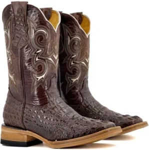 Cowboy Boot Vintage Embroidered Pattern Square-toed Chunky Heel PU Upper Men’s Winter Riding Boots Sizes 38-48