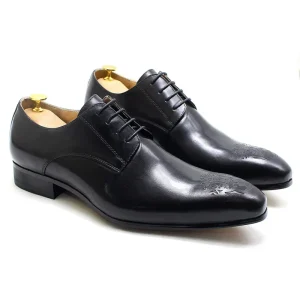 Cowhide Leather Formal Dress Oxford Men’s Shoes Pointed Toe Laser Printed Pattern Customized Wedding Party Shoes