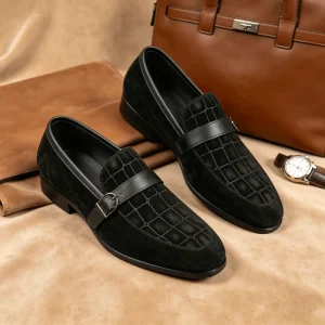 Croc Embossed Buckle Loafers Business Buckle Leather Shoes Men’s Formal Business Casual Shoes Gentleman Footwear