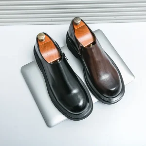 Cross border Derby Shoes for Men Slip On Driving Loafers Low Top Casual Shoes British Style Thick Soled Leather Shoes for Men