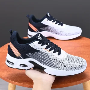 Cross-border Men’s Toe Sneakers for Cushion Soft PVC Outsole Sports Casual Tie Closure Spring Breathable Shock Absorbing Shoes