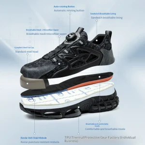 Cross border New Style Rotating Button Men’s Labor Protection Work Shoes Breathable Lightweight Anti smash Anti puncture