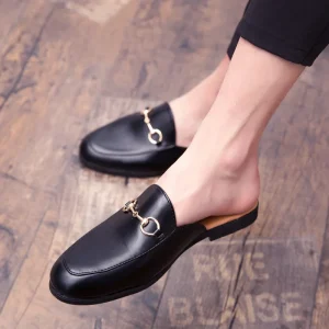 Cross border men’s shoes size 45 new casual shoes fashionable British style slip on loafers half slipper leather shoes