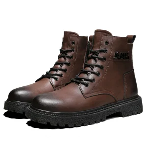 Custom Black Brown Western Ankle Boots Genuine Leather Winter Boots for Men Height Increasing Flat