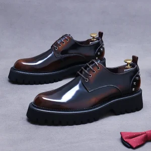 Custom Business Studded Accents Gradient Rugged Sole Polished Leather Derby Men Dress Shoes
