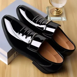 Custom Classic Men’s Business Loafers Glossy Slip-On Large Size Lightweight Flat Wedding Formal Dress Shoes