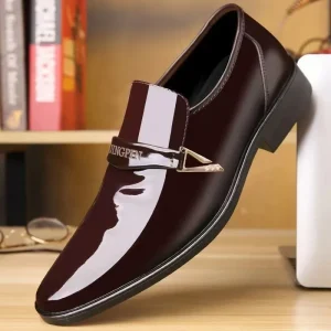 Custom Classic Men’s Patent PU Slip-On Business Loafers Large Size Formal Dress Flat Lightweight Wedding Shoes