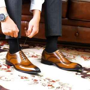 Custom Lace-Up Men Business Formal Genuine Leather High Gloss Round Toe Oxford Dress Loafer Shoes Comfort Autumn Wedding