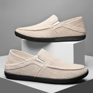 Custom Linen Slip on Loafers Adult Men’s Leisure Shoes Breathable Fashionable Casual Shoes Flats Solid Men’s Walking Shoes