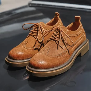 Custom Logo British Brogue Style Derby Shoes for Men Full Grain Leather Business Casual Cowhide Suede