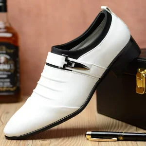 Custom Logo Mens Fashion Custom Pu Leather Loafer Shoe Men Pointed Toe Slip-On Weddings Business Formal Dress Men’s Casual Shoes