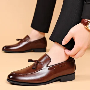 Custom Logo Men’s PU Oxford Style Dress Shoes Casual Business Wedding Parties Height Increasing Mens Leather Loafers