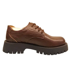 Custom Men Brown Genuine Leather Chunky Lug Sole Derby Shoes, Rugged Work Boot Style, Casual Streetwear