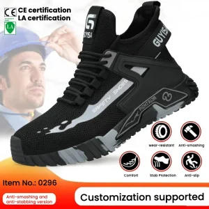 Custom Men’s Anti-smashing and Anti-puncture Shoes Steel Toe Safety Work Boots OEM ODM Lightweight Breathable