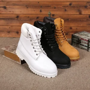 Custom Men’s Cowboy Boots Round Toe Safety Leather Boots with Suede Lining and Button Closure for Casual Wear