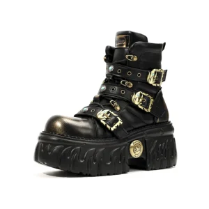 Custom Men’s Dad Shoes Ultra Thick Metal Tank Bottom High Tops Outdoor Round Toe High Heel Rubber Outsole Ankle Boots