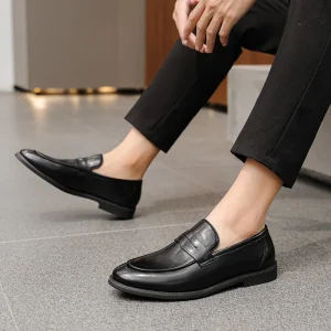 Custom Men’s Genuine Leather Penny Loafers Business British Casual Shoes Soft Sole Slip-On Breathable Anti-Slip Durable Rubber