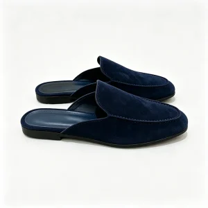 Custom Men’s Navy Blue Suede Mules Slip On Backless Loafers Business Casual Mules Loafer Slides Slippers For Everyday Wear