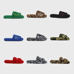 Custom Men’s Open Toe Memory Foam Anti-Slip Fluffy Fuzzy Faux Shearling Fur Slippers for Men
