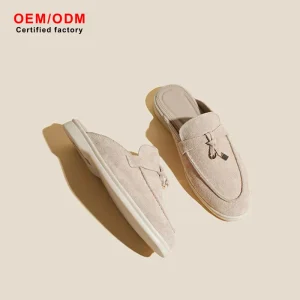 Custom Men’s Women’s Comfort Soft Cattle Suede Sheepskin Leather Upper Lined Slip-On Anti-Slip Retro Loafers Half Slippers