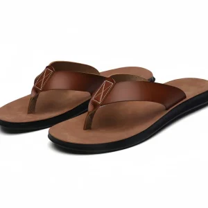 Custom New Design Summer Men Cork Sole Leather Flip Flop Beach Shoes Flip flops High end Quality Outdoor Man Slipper