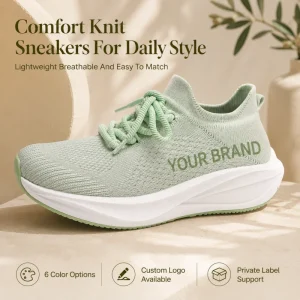 Custom Running Shoes Breathable Knit Mesh Upper Lightweight Lace Up Sneakers With Logo Print For Unisex Daily Sport