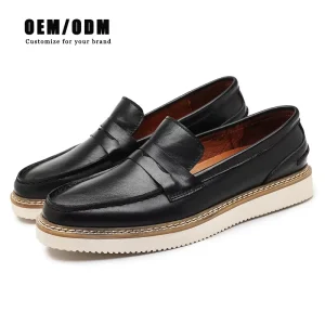 Custom Solid Leather Upper Casual Thick Rubber Sole Slip On Dress Business Walking Men’s Loafers Winter Autumn Summer