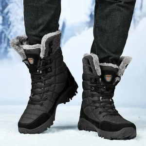 Custom Tactical Boots Men’s High top Snow Boots Waterproof Non slip Winter Warm Plush Plastic Outsole Hiking Shoes