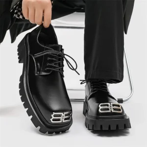 Custom Unique British Fashion Men’s Dress Shoes Wide Business Casual Square Toe Shoes Low Top Men’s Leather Shoes