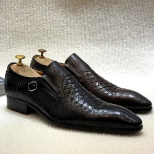 Customization Pattern Pointed Toe Men’s Business Fashion Dress Shoes Genuine Leather Male Office Slip-on Dress Loafers