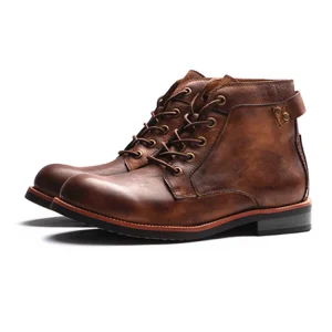 Customize Men’s Western Ankle Platform Lace Up Boots Large Size Pu Leather British Lightweight Dress Boots