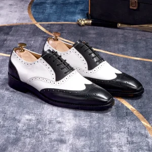 Customized European Men’s Block Business Casual Leather Dress Shoes Oxfords Pointed Korean Black White Color Trend