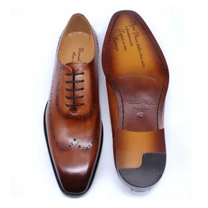 Customized Men’s Dress Oxfords Elegant Handmade Formal Shoes Solid Color Genuine Cowhide Leather Office Shoes