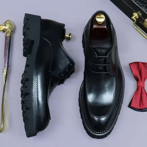 Customized Round toe Thick soled Low heeled Cowhide Derby Casual Shoes for Men Suitable for Parties and Banquets