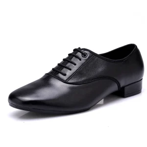 DC9017 Rubber Midsole Black Lace Up Closure Men’s Modern Indoor Ballroom Dancing Dress Shoes with Evergreen Flat Design