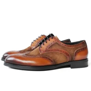 DRACONIS Bespoke Men’s Derby Shoes Artisan Hand Burnished Patina & Suede Splice Luxury Handcrafted Footwear