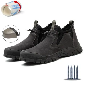 DUNGU Men’s Sports Style Breathable Work Boot with Steel Toe Cap Black Auto Mesh Safety Shoes for Summer and Winter